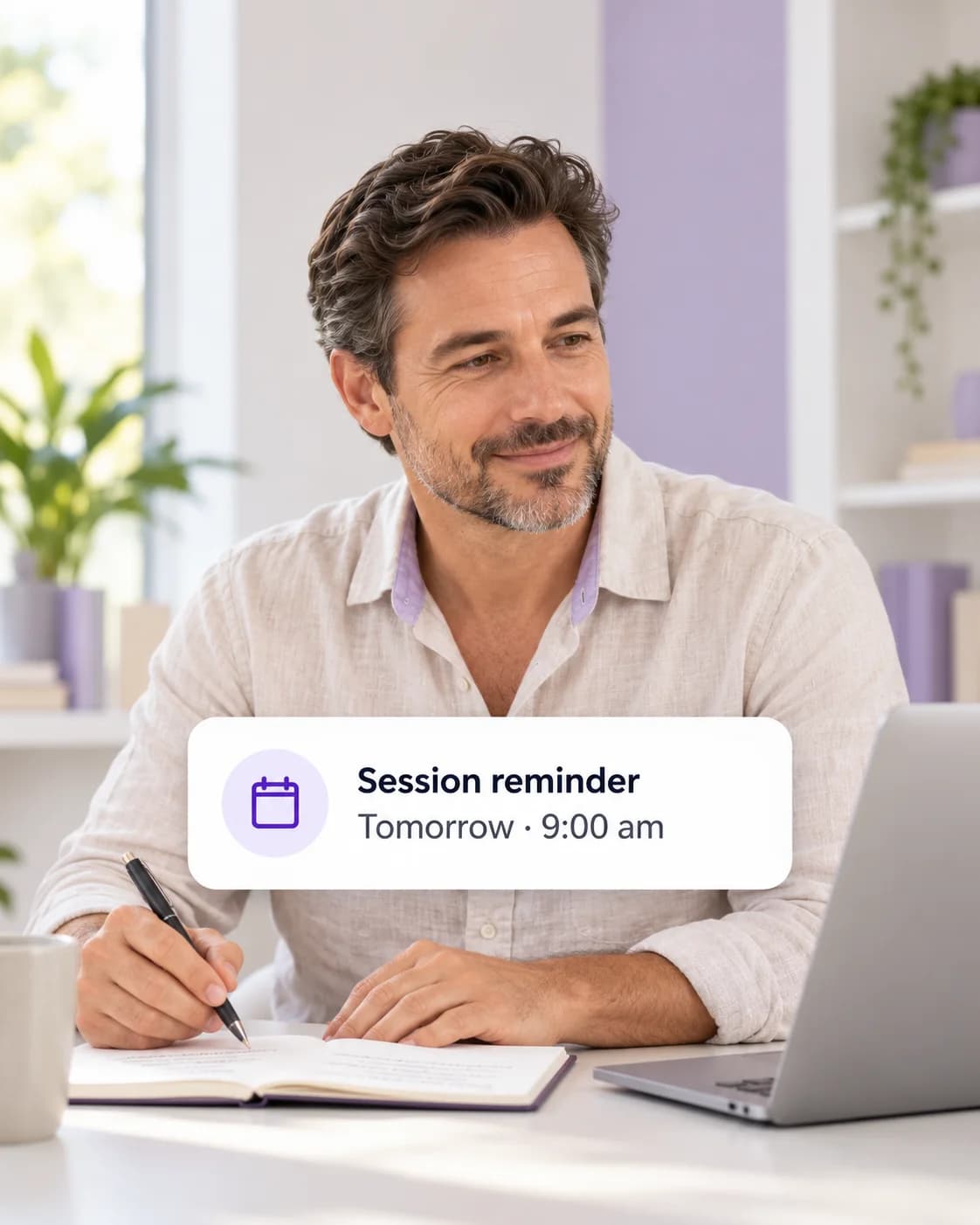 An adult-learning instructor beside a training-session reminder